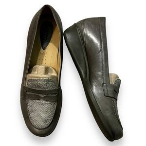ECCO Abelone Penny Loafers Gray Leather Wedge Heel Slip On Size EU41/US 10-10.5
